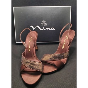 Zapatos Nina Marrón Chifón Brillante Punta Abierta Tacón Cordón Tacón 3.5 Pulgadas Talla 8 - Imagen 1 de 5