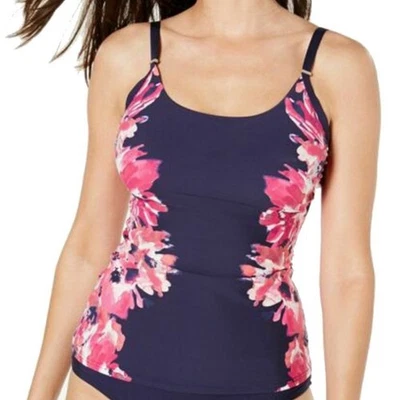Camiseta de natación Tankini con correa ajustable floral azul marino/rosa de Calvin Klein para mujer talla S Foto 1 de 3