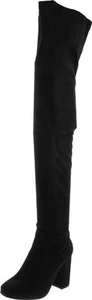 Nature Breeze Elantra 01 Womens Stretchy Thigh High Chunky Heel Suede Boots - Picture 1 of 8