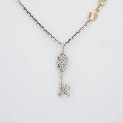 Collar Sonja Picard Esterlina 14k Doble Corazón de Loto Llave Diamante 22" CO1272 Foto 1 de 4