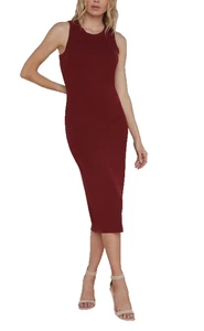 NWT L'AGENCE Nura Ribbed Knit Sleeveless Stretch Midi Dress Dark Red Syrah L - Picture 1 of 11