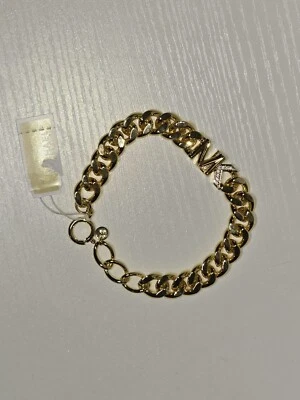 Brazalete de eslabones Michael Kors para mujer chapado en oro de 14 quilates de latón con St transparente Foto 1 de 4