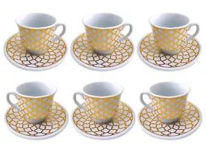 Turkish Coffee Tea Cup Set of 6 (12 pcs) with Saucers - Arabic Greek Espresso - Picture 1 of 5