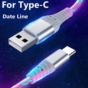 LED flowing Light Up USB Sync Type-C iPhone Charger Data Cable Charging Cord