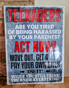 Teenagers Act Now! - Vintage / Retro Metal Wall Hanging Sign 30cm x 40cm New - Picture 1 of 1