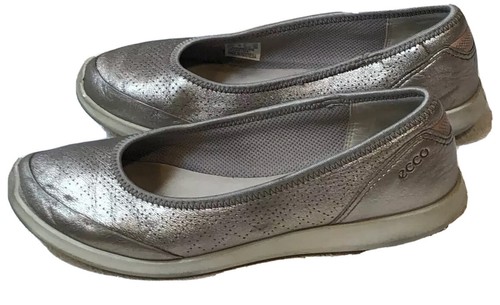 Sneakers basse donna argento Ecco taglia 5M motivo geometrico in pelle scarpe slip on