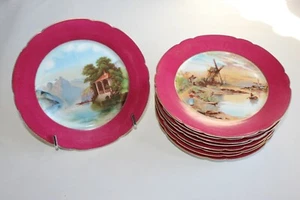 9 assiettes à dessert en porcelaine époque 1920, décors tous différents - Picture 1 of 11