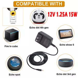 Cargador adaptador de CA de 15 W para Amazon Echo PLUS cable de alimentación de altavoz Alexa EE. UU. - Imagen 1 de 13
