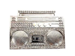 Cassetta Nastro Musica Boom Box Strass HIP HOP Rock Moda Metallo Fibbia Cintura - Foto 1 di 1