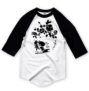 NUEVA CAMISETA DE ALGODÓN REGLAN DE ALGODÓN REGLAN FLORES DE CALAVERA IMPRESA - Imagen 1 de 10
