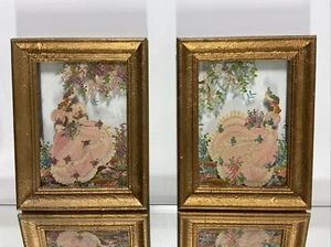 Pr. of Antique Framed hand Painted Ladies On Glass Painting Glass Art - Picture 1 of 12
