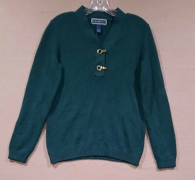 Pulôver verde Karen Scott hardware sólido Henley tamanho P novo suéter  - Imagem 1 de 4