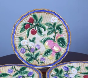 Vintage Fitz & Floyd Essentials Round Plates Majolica Style Fruit Cornucopia 3PC - Picture 1 of 10