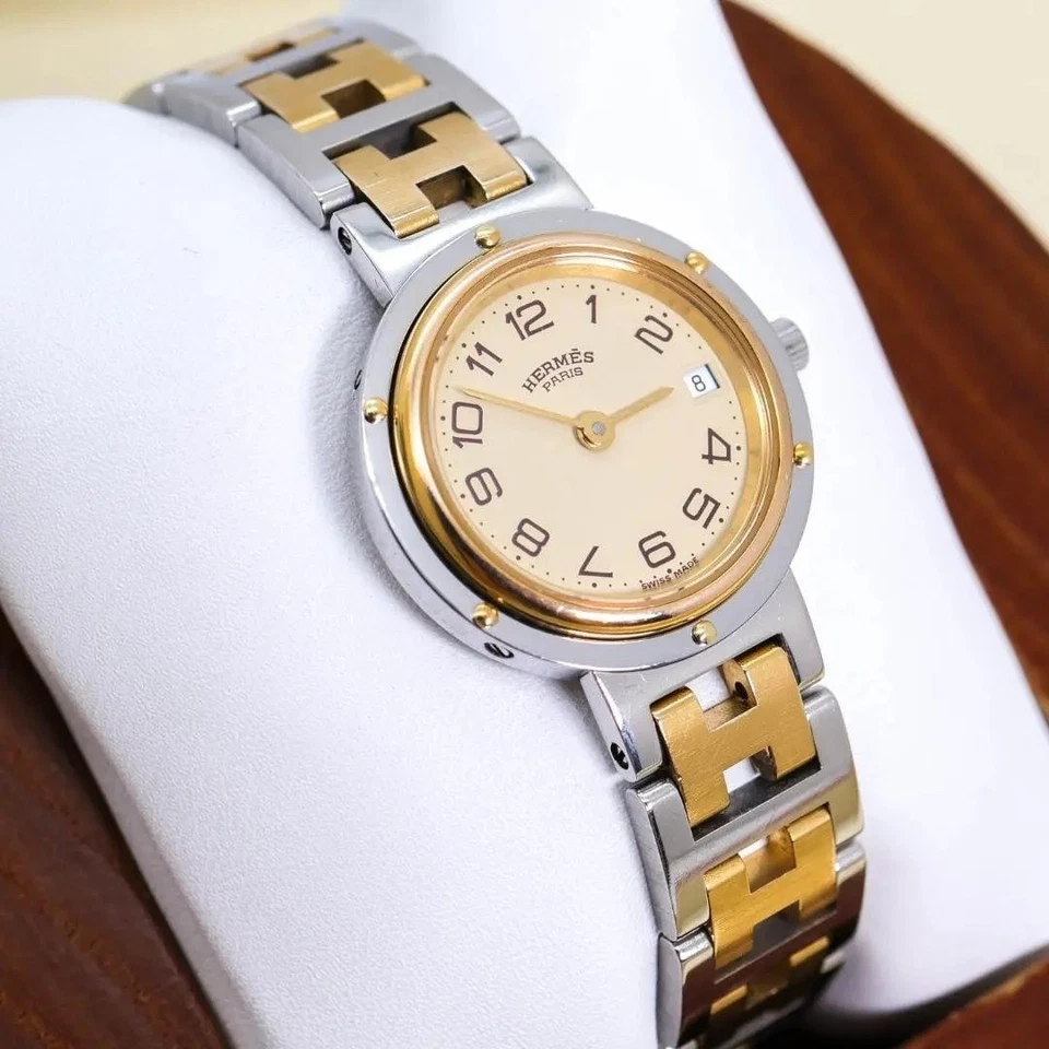 爱马仕 Clipper 金色女士石英手表全新电池二手,快速发货 — 第 1/4 张图片