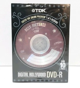TDK Digital Hollywood DVD-R Paquete de 10 y Carcasa Transparente NUEVO Sellado de Fábrica Vendedor de EE. UU. - Imagen 1 de 4