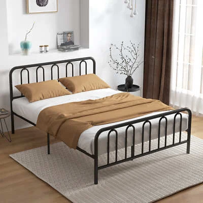 King Size Rustic Metal Bed Frame Mattress Foundation w/Metal Slats Support - Image 1 of 4