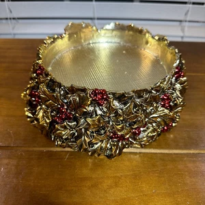 HomeWorx Harry Slatkin Christmas Holly Berry Pedestal Candle Holder Gold - Picture 1 of 6