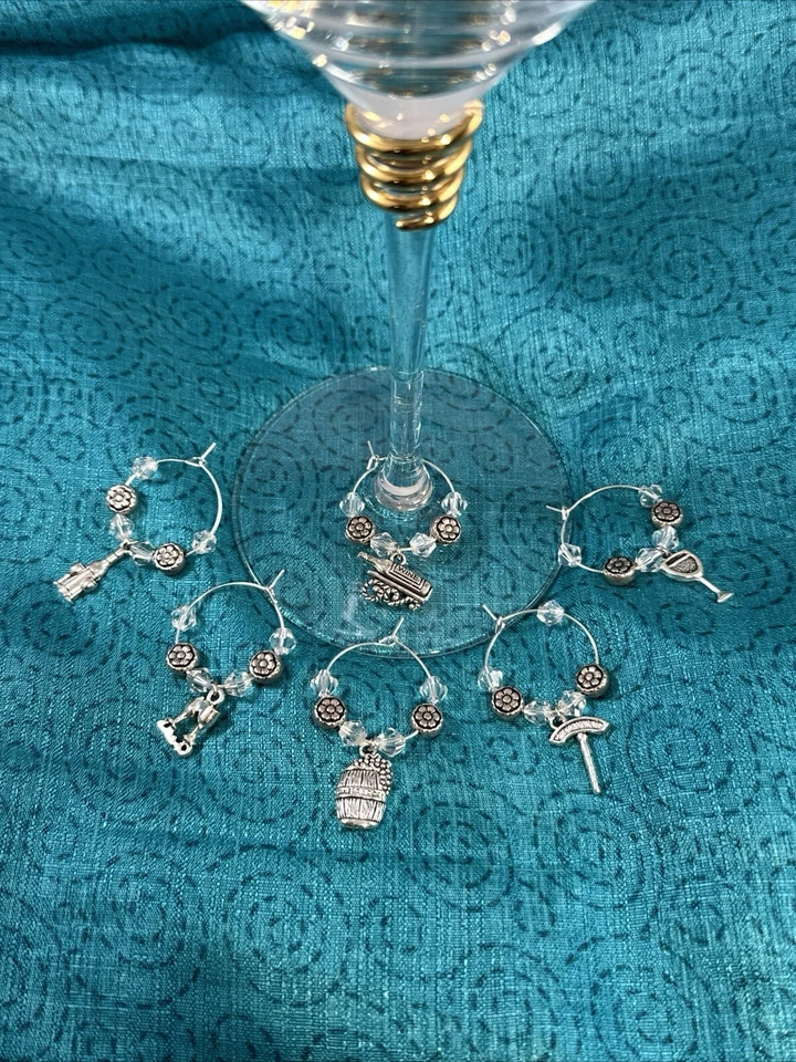 批量 6 件 手绘 白镴 色葡萄酒玻璃饰品 — 第 1/2 张图片