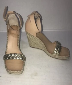 Dolce Vita Nilton Espadrilles Heels Sandals Wedges Gold & Nude Leather Sz 9 - Picture 1 of 8