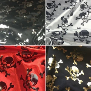 Halloween Metallic Silky Satin Printed Skull & Bones Dress Craft Fabric 58" Wide - Picture 1 of 17