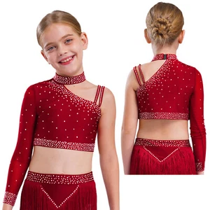 Kids Girls Tank Top Performance T-shirt School Blouse Competition Crop Tops Tee - Picture 1 of 113