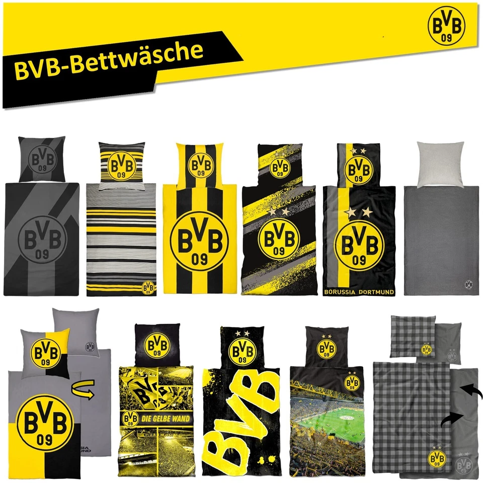 Borussia Dortmund Bettwäsche Wendebettwäsche Bettbezug Kopfkissen Stadion BVB 09 - Bild 1 von 4