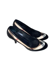 Burberry Nova Check Leather Pumps Heels 3” Size 7.5 US 38 EUR Black ***Flaws*** - Picture 1 of 7