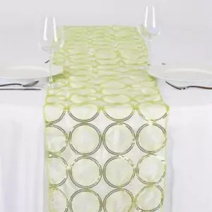TEA GREEN Sequin Circles 14x108" Table RUNNER Wedding Ceremony Linen Dinner SALE - Picture 1 of 3