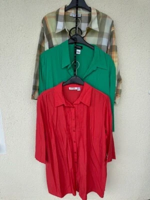 3 Blusen, Gr. 52, rot, grün, gelb-kariert, Marke ambria, Nice day, neuwertig - Bild 1 von 4