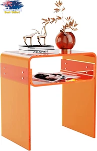 Clear Acrylic Side Table Nightstand Modern Living Room Bedroom 40x30x50cm Orange - Picture 1 of 12