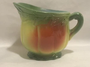 Painted White Milk Glass-Embossed Yellow/Red & Green Leaves Creamer - Picture 1 of 9