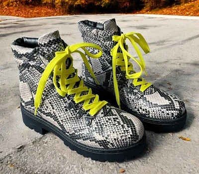 Botas de combate Wildone-23 de bambú para mujer con estampado de serpiente cordones amarillos, talla 6,5 Foto 1 de 4