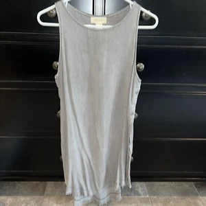 Bella Dahl Sleeveless Gray Women’s Dress Button Up Sides Medium Tencel Fray Hem - Picture 1 of 7
