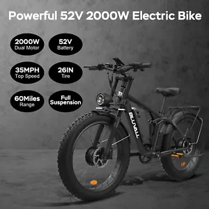 2000W Dual Motor Electric Bike 52V 23Ah 26" FatTire E-Bike MTB 35MPH 7 Speed AWD - Picture 1 of 72
