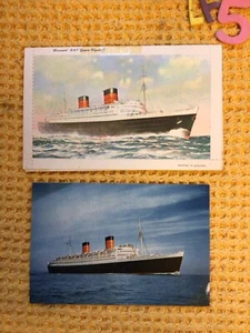 CUNARD WHITE STAR LINE RMS QUEEN ELIZABETH RARE LAST VOYAGE 1968 Postcards X2 - Picture 1 of 3