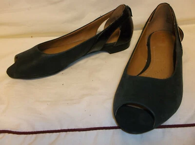 Zapatos planos CLARKS ARTISAN Coralie May charol negro punta abierta talla 7 M Foto 1 de 4