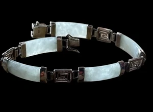 Vintage Sterling grüne Jade griechische Schlüsselverschlüsse Doppelverschluss 7,25" - Bild 1 von 3