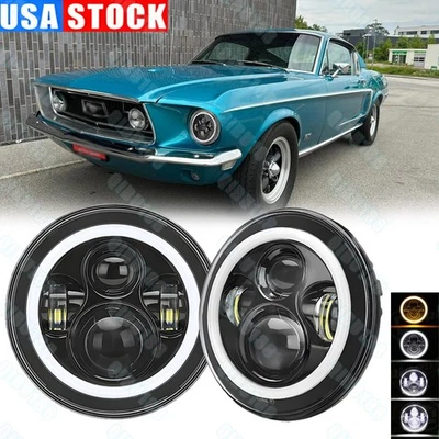 Par de faros LED redondos de 7 pulgadas con luz de señal de giro para Ford Mustang GT cupé Foto 1 de 4