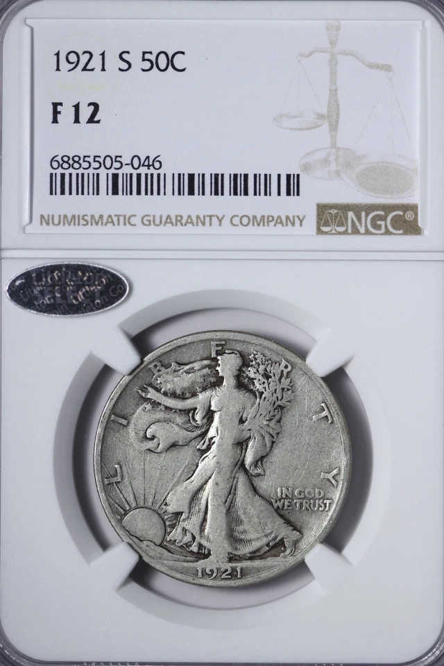 1921-S Walking Liberty Half Dollar NGC F12 Key Date AZNLX - Image 1 of 3
