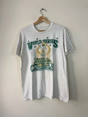Camiseta Elefante MLB Atletismo Oakland Campeones Serie Mundial 1989 Años 80 De Colección - L Foto 1 de 4
