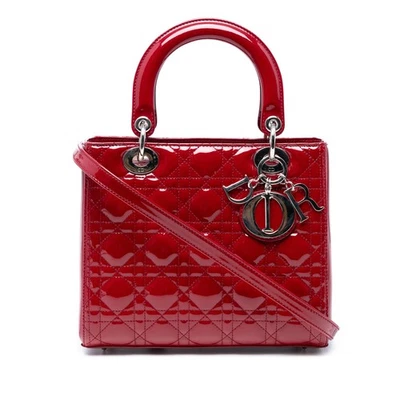 Authenticated Dior Medium Patent Cannage Lady Dior Red Leather Satchel - Image 1 of 4