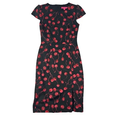 Vestido justo Betsey Johnson estampa cereja tamanho 4 pin-up estilo retrô Rockabilly - Imagem 1 de 4