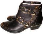 Vince Camuto Boot Tema Brown Leather Boots Riding Buckle Gold Studded Booties 6