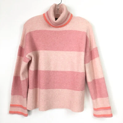 Suéter J Crew Mujer Pequeño Cuello Alto Rosa Rayas Hilo Supersuave Pullover Foto 1 de 4