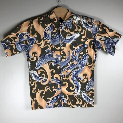 Hang Ten Men's Medium Dragon Print Collard Button Front Short Sleeve Shirt - Image 1 of 4
