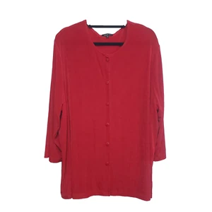 Vikki Vi Top Womens 3X Red Slinky Stretch Tunic Travelers Blouse Button Up Plus - Picture 1 of 15