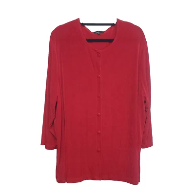 Blusa de viajero túnica elástica ajustada roja con botones Plus Vikki Vi Top para mujer 3X Foto 1 de 4