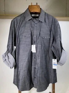 CALVIN KLEIN Camicia Uomo XLarge Casual con Bottoni Grigio Cratere - Foto 1 di 5