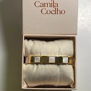 Camila Coelho Stretch-Armband Gold & weiße Blöcke NEU - Bild 1 von 4