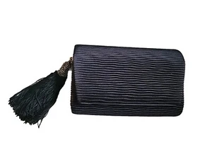 JUDITH JACK ITALY CLUTCH DRESSY EVENING PURSE BLACK SATIN TASSEL SMALL  - Picture 1 of 9
